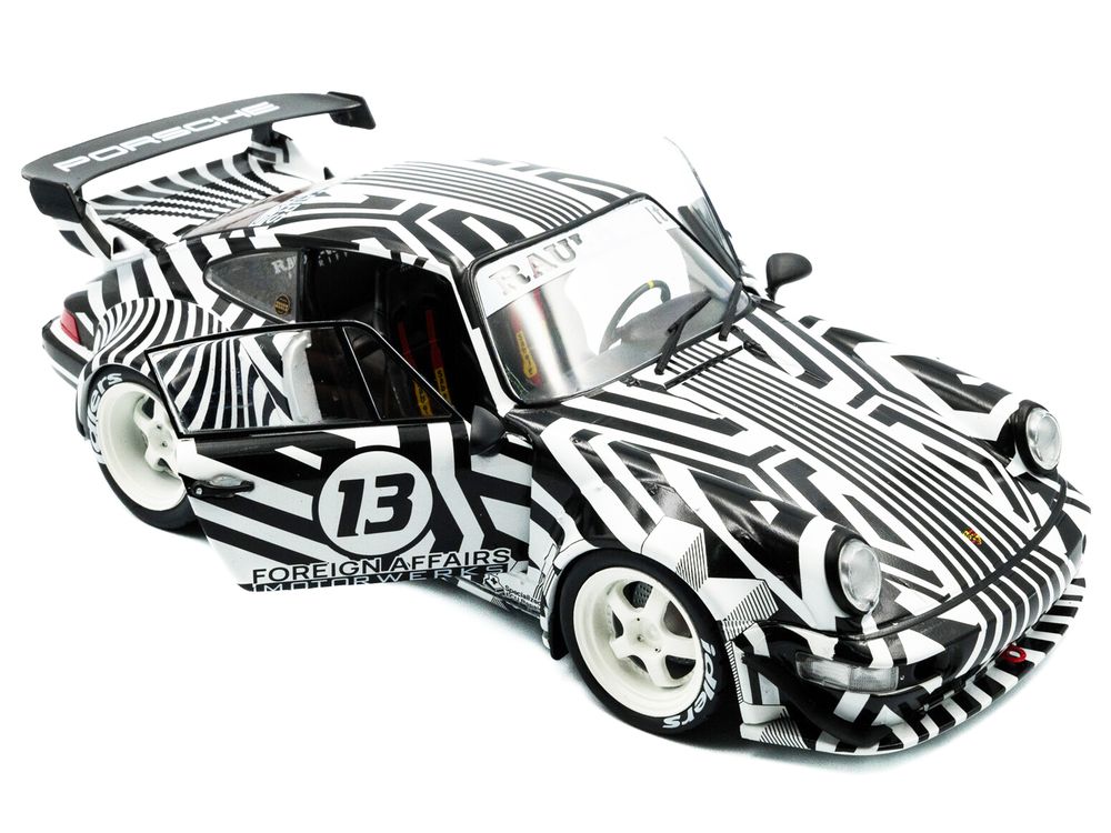 2022 RWB Bodykit #13 "The Zebra" Black and White Striped 1/18 Diecast Model Car by Solido view 2