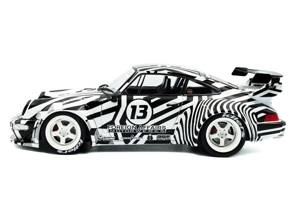 2022 RWB Bodykit #13 "The Zebra" Black and White Striped 1/18 Diecast Model Car by Solido view 3