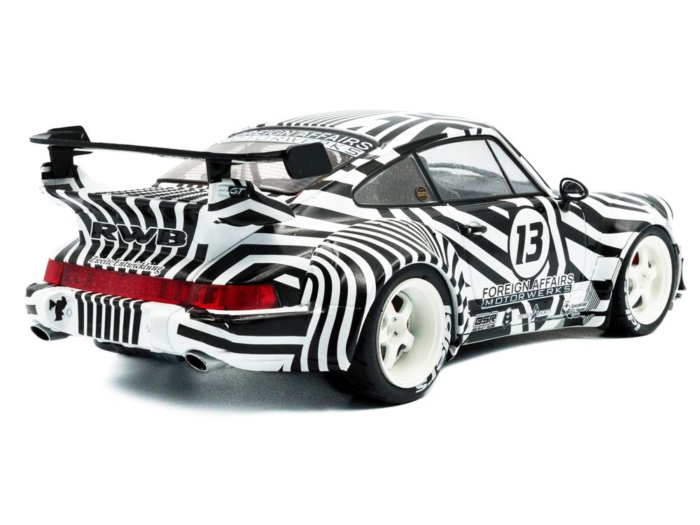 2022 RWB Bodykit #13 "The Zebra" Black and White Striped 1/18 Diecast Model Car by Solido view 4