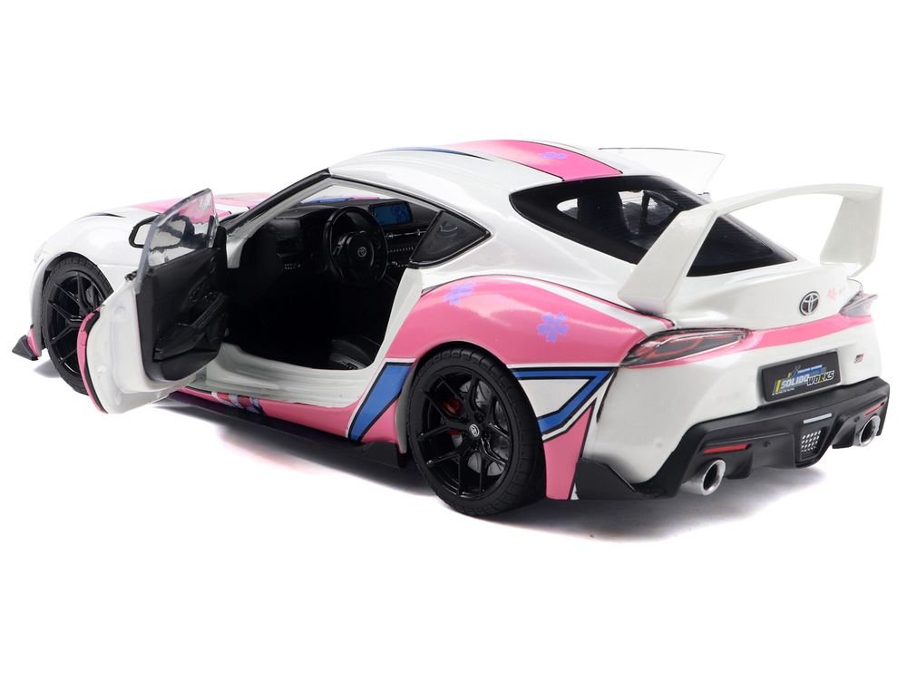 2024 Toyota GR Supra "Itasha" White with Graphics "StreetFighters" 1/18 Diecast Model Car by Solido view 2