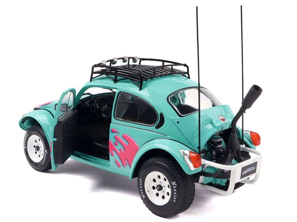 1976 Volkswagen Beetle Baja Miami Green with Pink Graphics 1/18 Diecast Model Car by Solido view 2