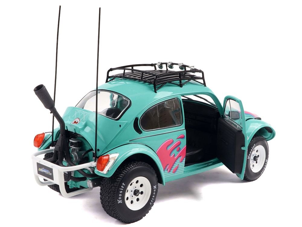 1976 Volkswagen Beetle Baja Miami Green with Pink Graphics 1/18 Diecast Model Car by Solido view 5