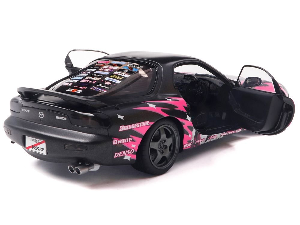 1994 Mazda RX7 (FDRS) RHD (Right Hand Drive) "Itasha Club" Black Metallic with Pink Graphics 1/18 Diecast Model Car by Solido view 4