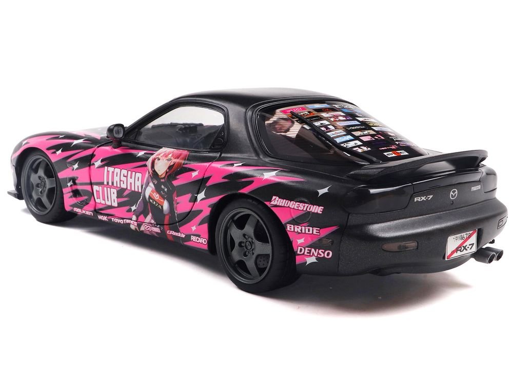 1994 Mazda RX7 (FDRS) RHD (Right Hand Drive) "Itasha Club" Black Metallic with Pink Graphics 1/18 Diecast Model Car by Solido view 5