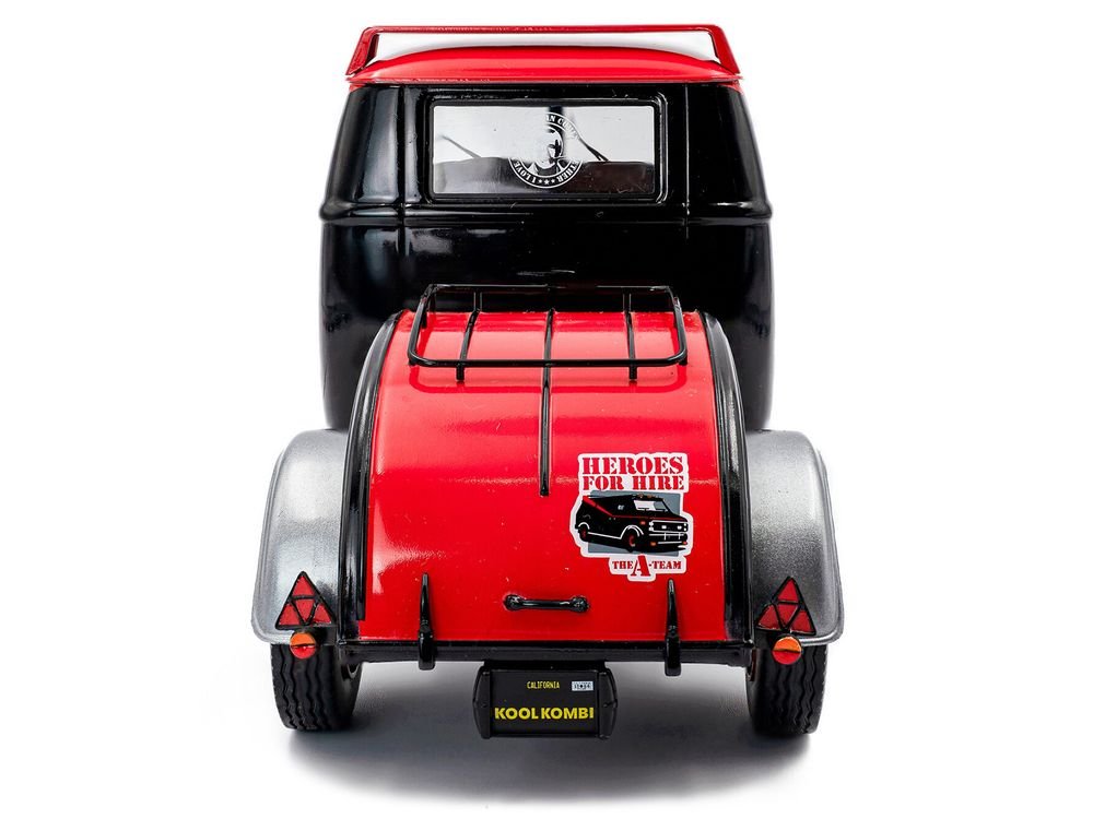 2024 Volkswagen Kool Kombi Sport Van with Trailer Black and Silver with Red Stripe 1/18 Diecast Model Car by Solido view 5