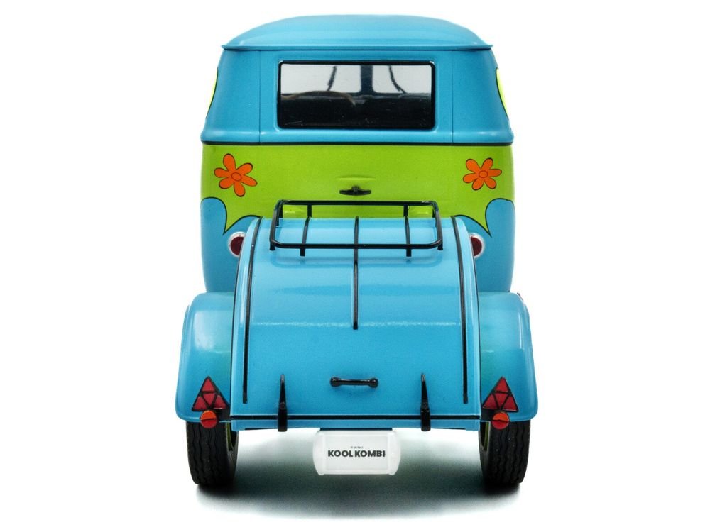 2024 Volkswagen Kool Kombi Van with Trailer "Ghost Hunter" Blue and Green with Graphics 1/18 Diecast Model Car by Solido view 5