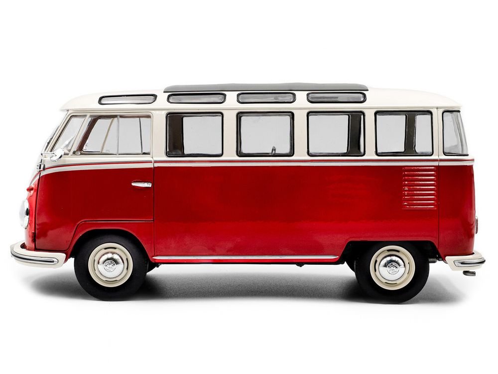 1962 Volkswagen T1 Samba Bus Red and White 1/18 Diecast Model Car by Solido view 3