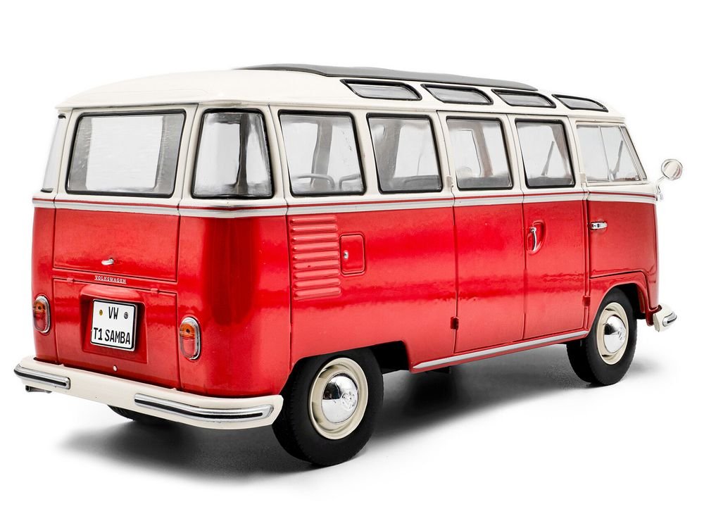 1962 Volkswagen T1 Samba Bus Red and White 1/18 Diecast Model Car by Solido view 4