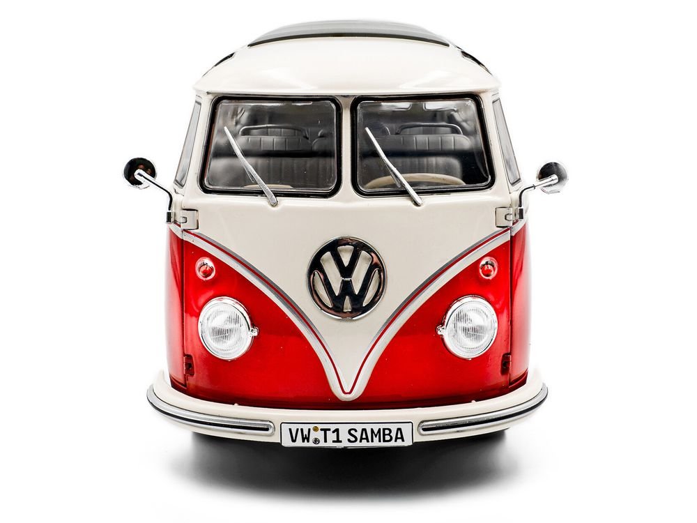 1962 Volkswagen T1 Samba Bus Red and White 1/18 Diecast Model Car by Solido view 5
