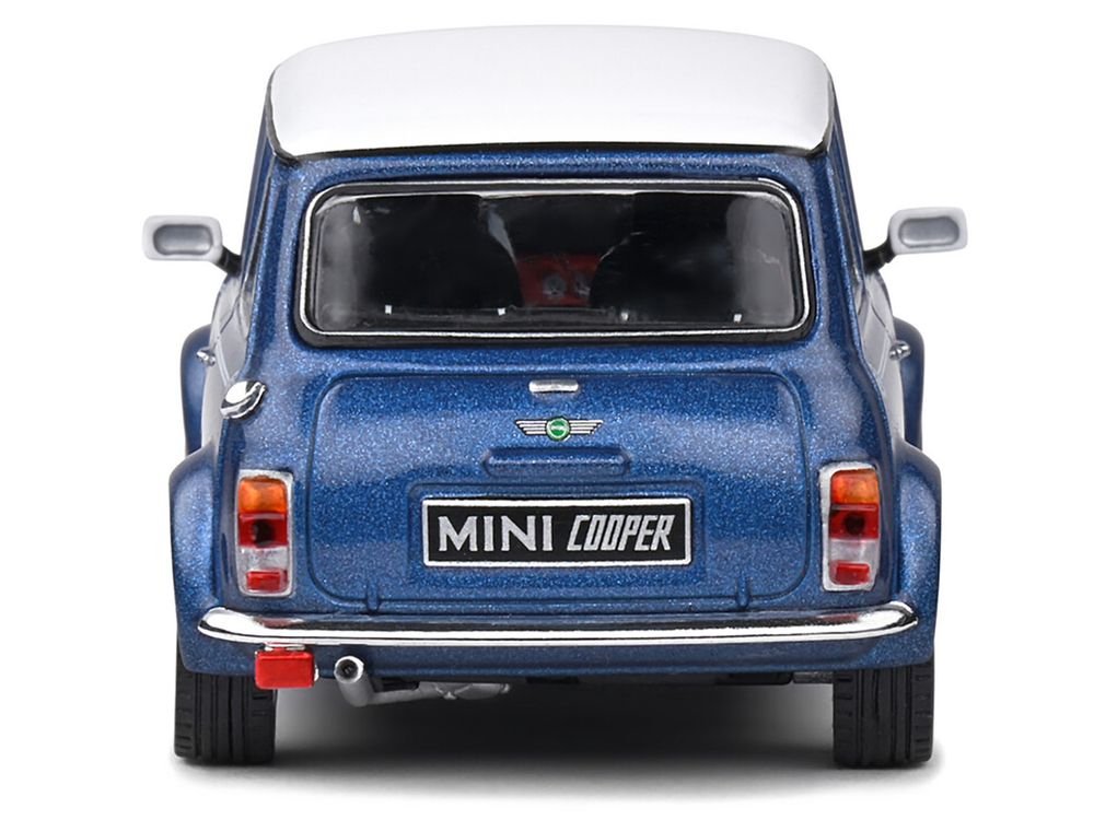 1994 Mini Cooper Sport Tahiti Blue Metallic with White Top and Stripes 1/43 Diecast Model Car by Solido view 4