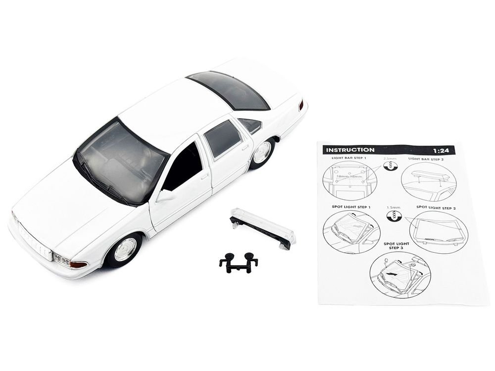 1993 Chevrolet Caprice Police Car Unmarked White "Custom Builder's Kit" Series 1/24 Diecast Model Car by Motormax view 3