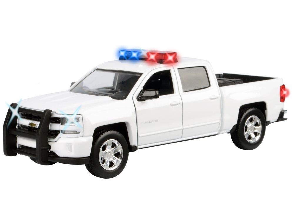 2017 Chevrolet Silverado 1500 LT Z71 Crew Cab Pickup Truck White with Flashing Light Bar and Front and Rear Lights and Sounds 1/24-1/27 Diecast Model Car by Motormax view 2