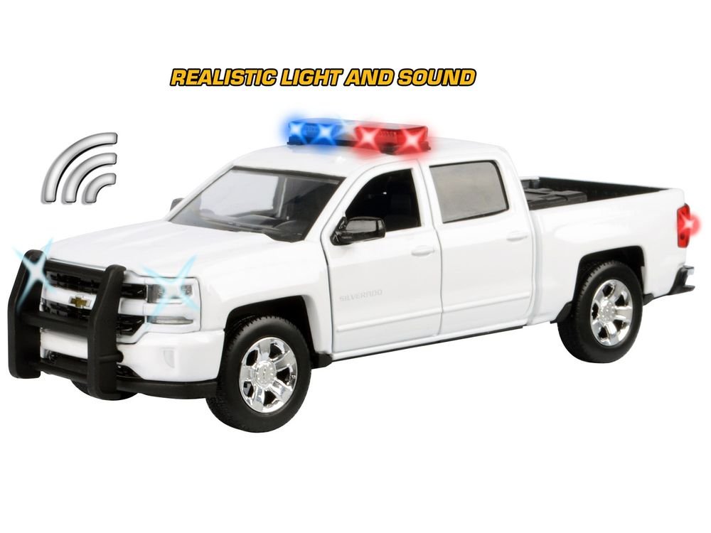 2017 Chevrolet Silverado 1500 LT Z71 Crew Cab Pickup Truck White with Flashing Light Bar and Front and Rear Lights and Sounds 1/24-1/27 Diecast Model Car by Motormax view 3