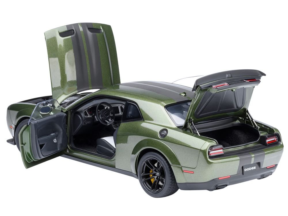 2022 Dodge Challenger SRT Jailbreak F8 Green with Carbon Stripes 1/18 Model Car by Autoart view 2