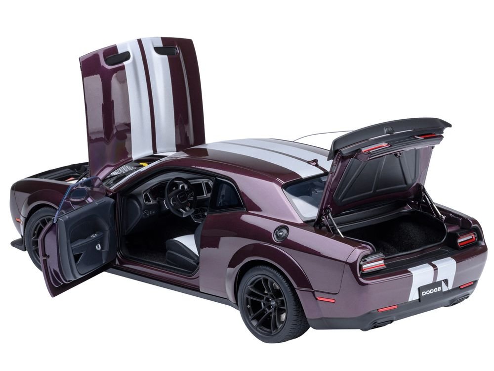 2022 Dodge Challenger SRT Jailbreak Hellraisin Purple with White Stripes 1/18 Model Car by Autoart view 2