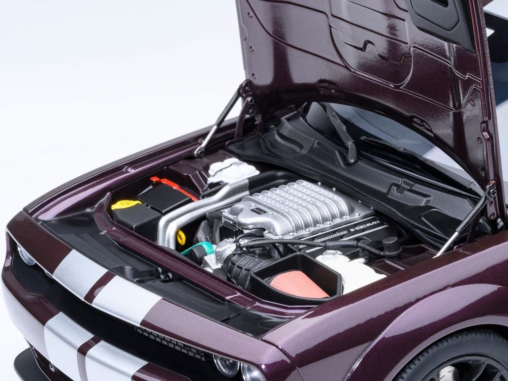 2022 Dodge Challenger SRT Jailbreak Hellraisin Purple with White Stripes 1/18 Model Car by Autoart view 3