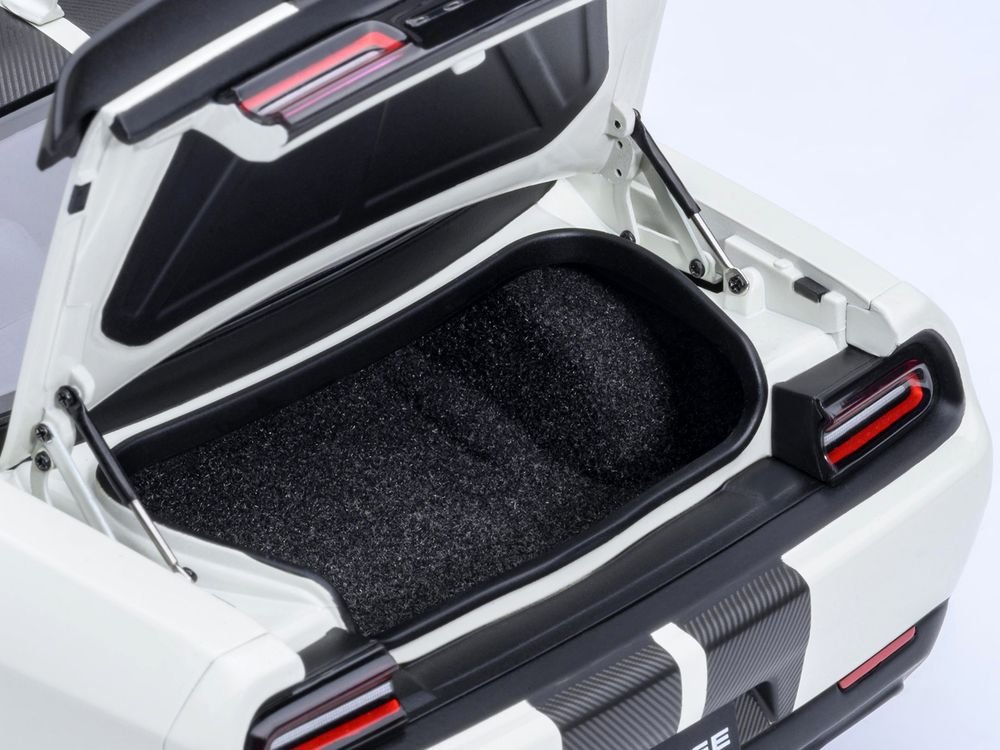 2023 Dodge Challenger SRT Super Stock Knuckle White with Carbon Stripes 1/18 Model Car by Autoart view 5