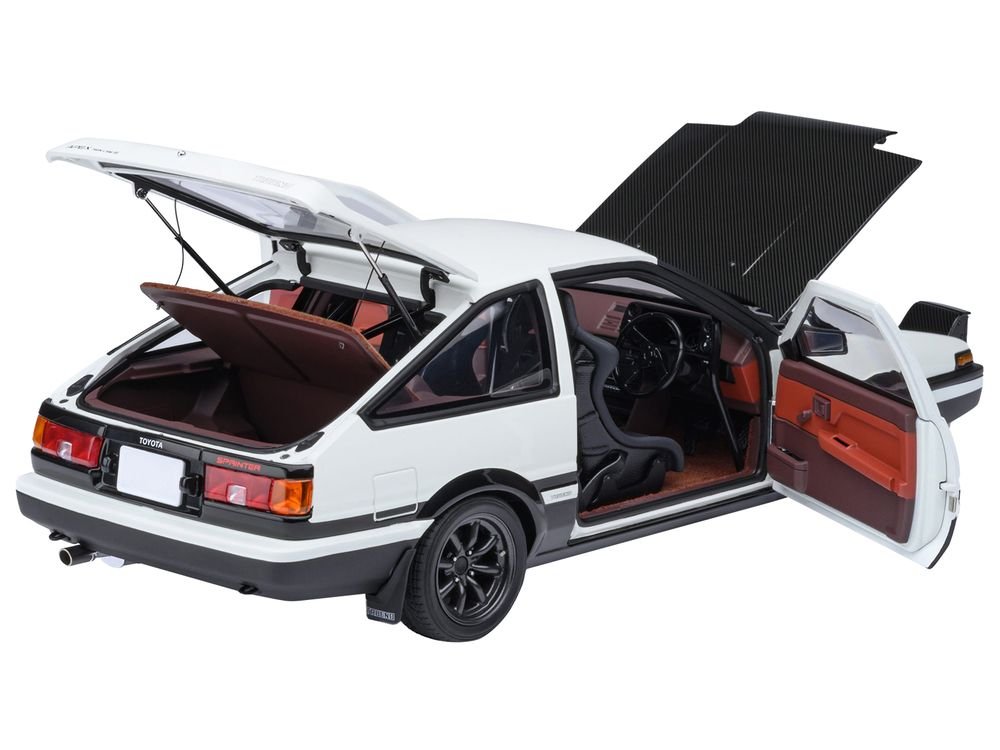 Toyota Sprinter Trueno (AE86) RHD (Right Hand Drive) "Project D Final Version" White with Carbon Hood "Initial D" (1995-2013) TV Series "30th Anniversary" 1/18 Model Car by Autoart view 2