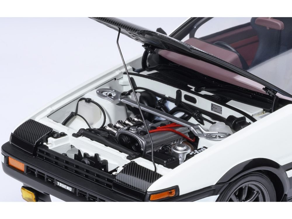 Toyota Sprinter Trueno (AE86) RHD (Right Hand Drive) "Project D Final Version" White with Carbon Hood "Initial D" (1995-2013) TV Series "30th Anniversary" 1/18 Model Car by Autoart view 3