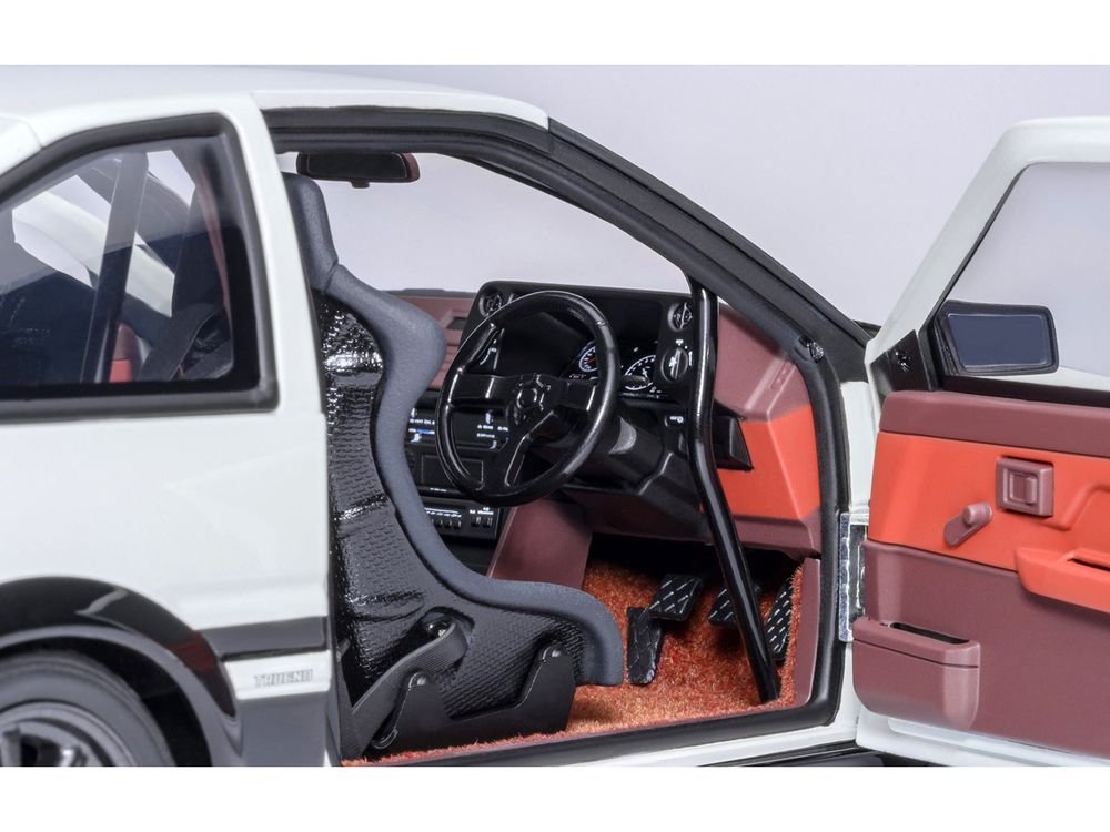 Toyota Sprinter Trueno (AE86) RHD (Right Hand Drive) "Project D Final Version" White with Carbon Hood "Initial D" (1995-2013) TV Series "30th Anniversary" 1/18 Model Car by Autoart view 4