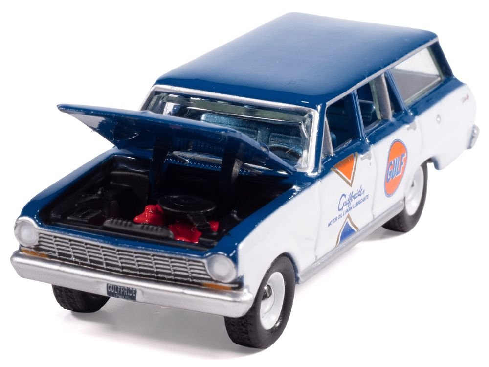 1963 Chevrolet II Nova 400 Wagon "Gulf" Blue and White with Blue Interior "Big Country Collectibles" 2025 Series 1/64 Diecast Model Car by Auto World view 3