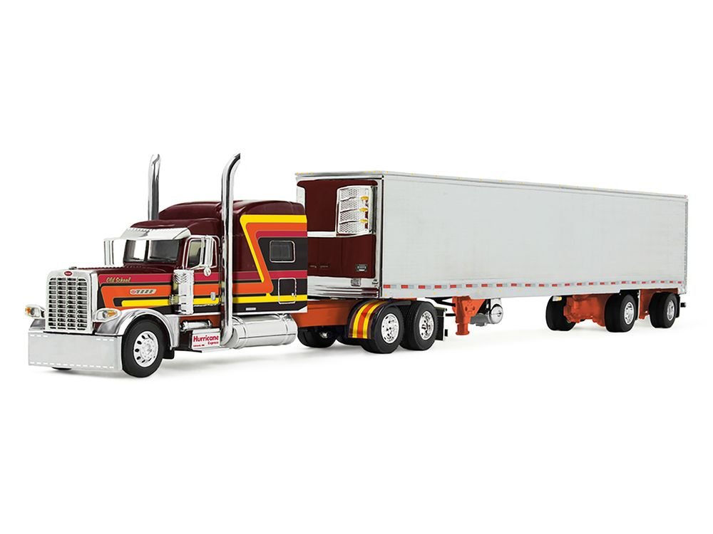 Peterbilt 389 Pride-N-Class with 70" Mid-Roof Sleeper and 53' Utility Trailer with Reefer "Hurricane Express" Brown with Stripes "Big Rigs" Series II #4 1/64 Diecast Model by DCP/First Gear view 2