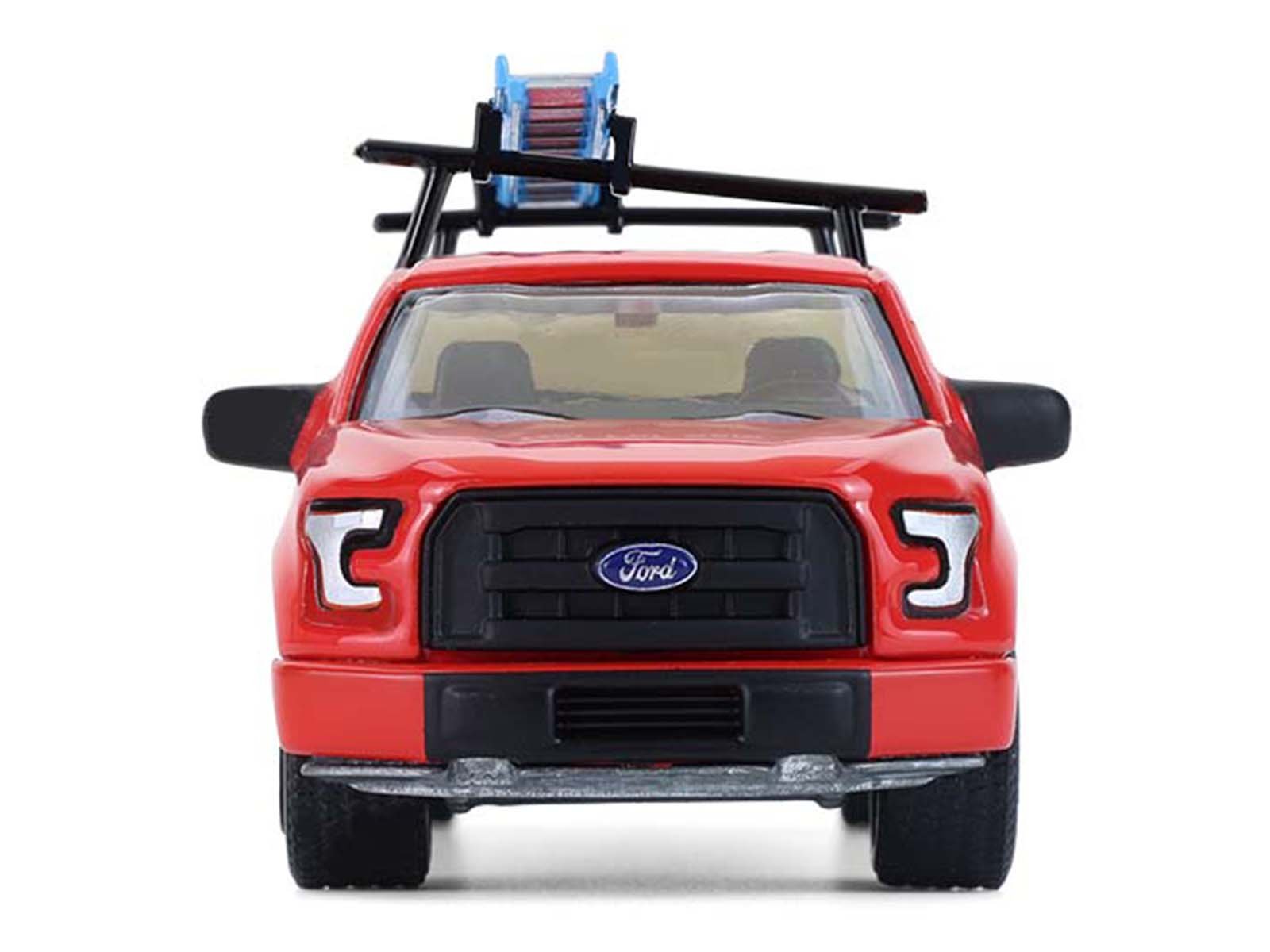 2015 Ford F-150 Pickup Truck with Ladder Rack Red with Black Stripes "Down on the Farm" Series 11 1/64 Diecast Model by Greenlight view 4