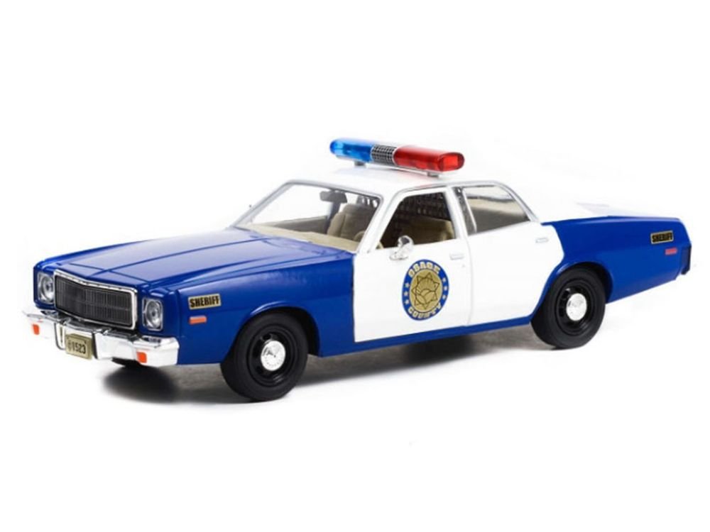 1975 Plymouth Fury "Osage County Sheriff" Blue and White 1/24 Diecast Model Car by Greenlight view 2