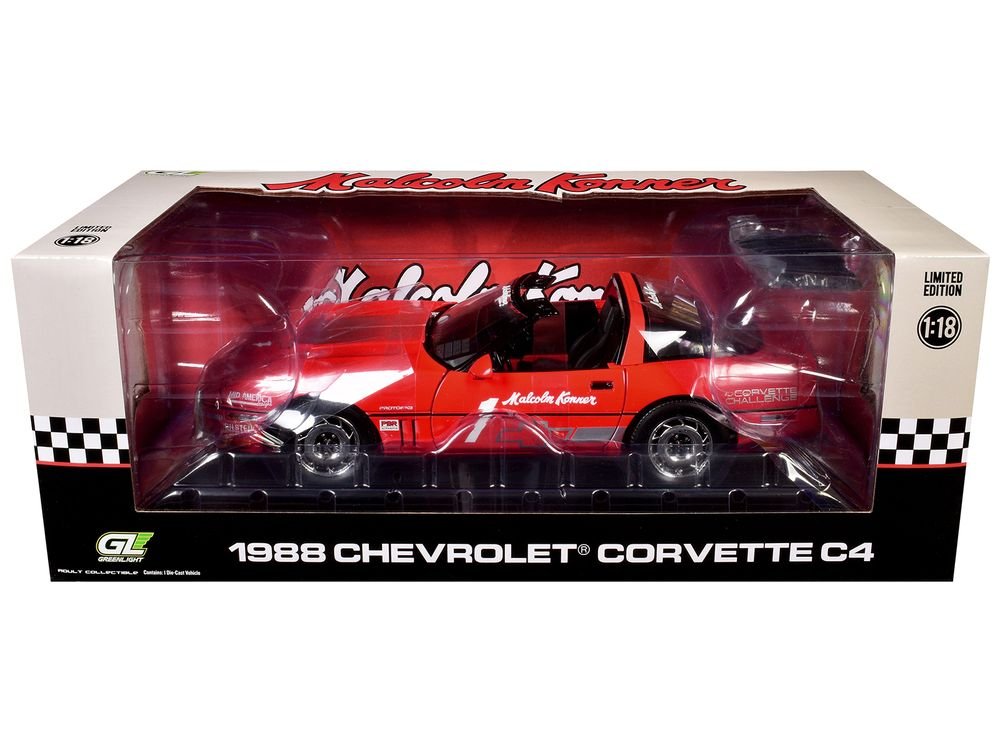 1988 Chevrolet Corvette C4 #1 Malcolm Konner "Corvette Challenge Race Car" Red with Black Top 1/18 Diecast Model Car by Greenlight view 3