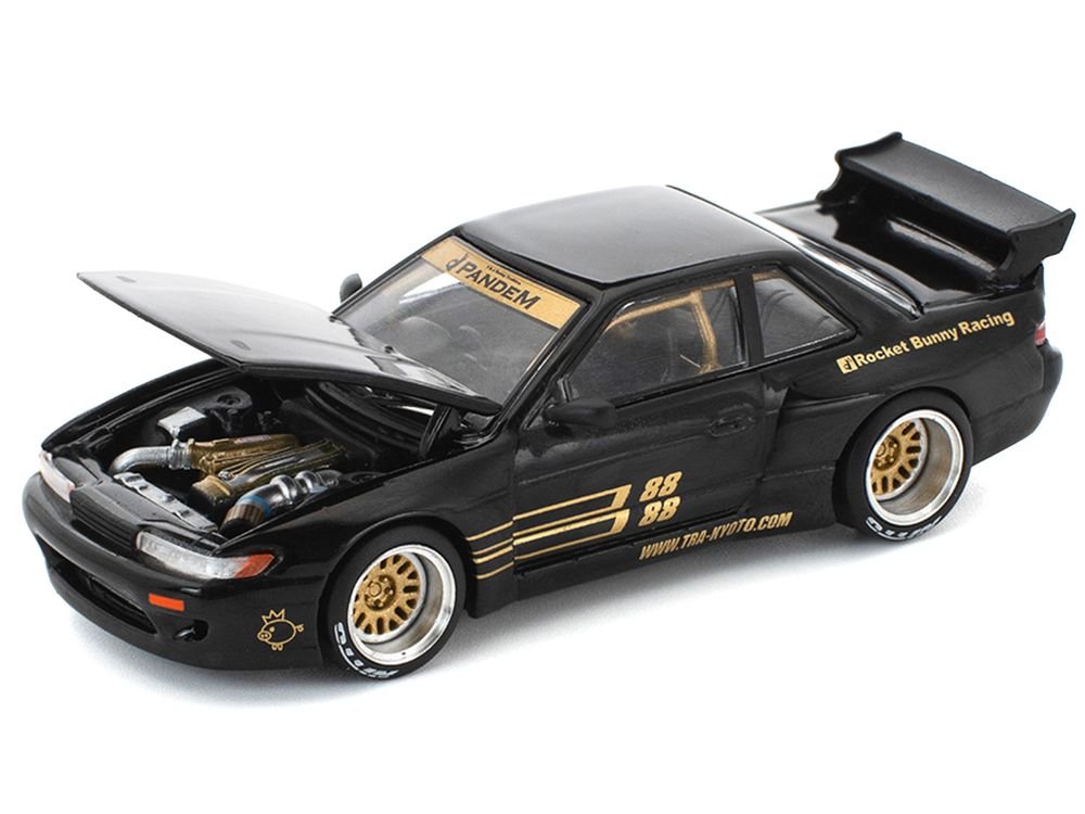 Pandem S13 RHD (Right Hand Drive) Black with Gold Accents 1/64 Diecast Model Car by Pop Race view 2
