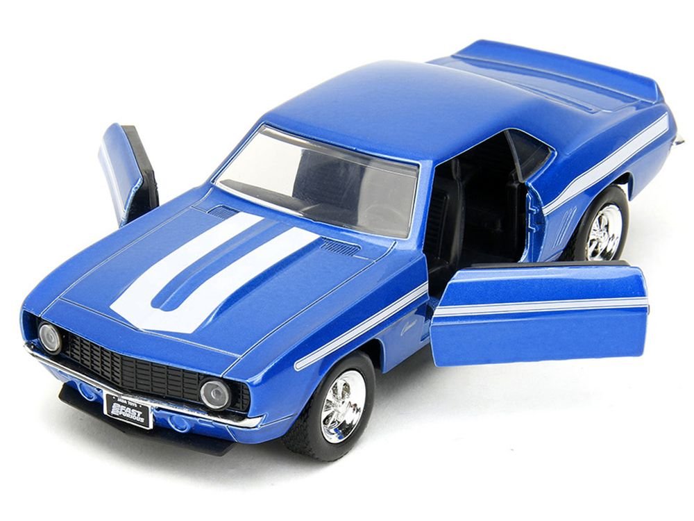 1969 Chevrolet Camaro Blue Metallic with White Stripes "2 Fast 2 Furious" (2003) Movie "Fast & Furious" Series 1/32 Diecast Model Car by Jada view 2
