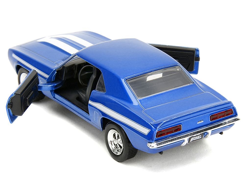 1969 Chevrolet Camaro Blue Metallic with White Stripes "2 Fast 2 Furious" (2003) Movie "Fast & Furious" Series 1/32 Diecast Model Car by Jada view 4