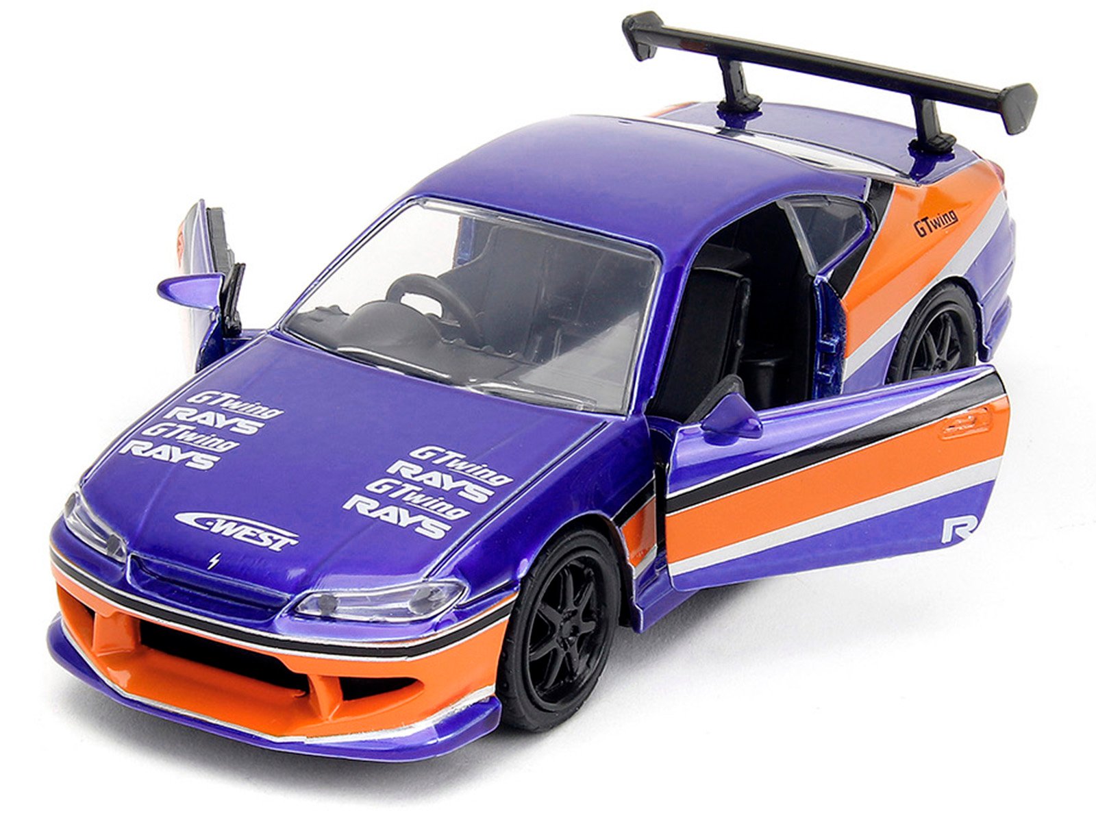 2001 Nissan Silvia S15 RHD (Right Hand Drive) Blue Metallic with Graphics "The Fast and the Furious: Tokyo Drift" (2006) Movie "Fast & Furious" Series 1/32 Diecast Car Model by Jada view 2