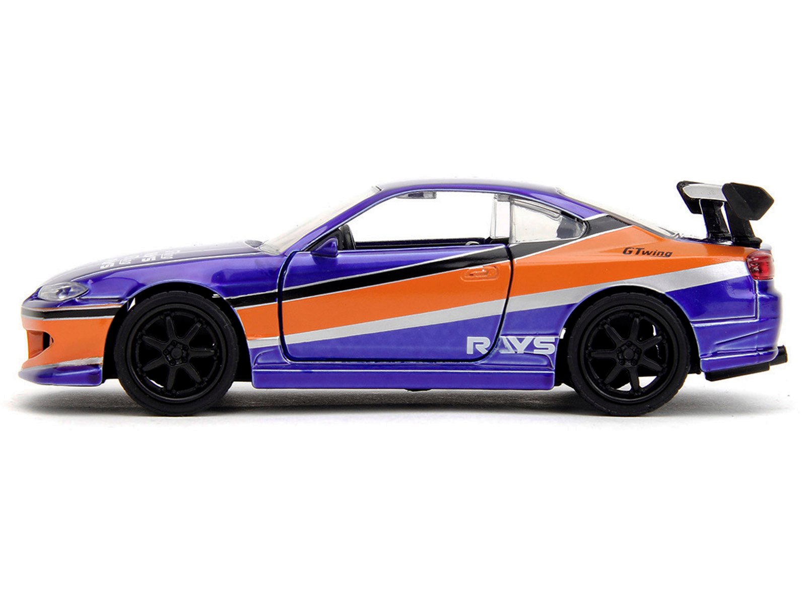 2001 Nissan Silvia S15 RHD (Right Hand Drive) Blue Metallic with Graphics "The Fast and the Furious: Tokyo Drift" (2006) Movie "Fast & Furious" Series 1/32 Diecast Car Model by Jada view 3