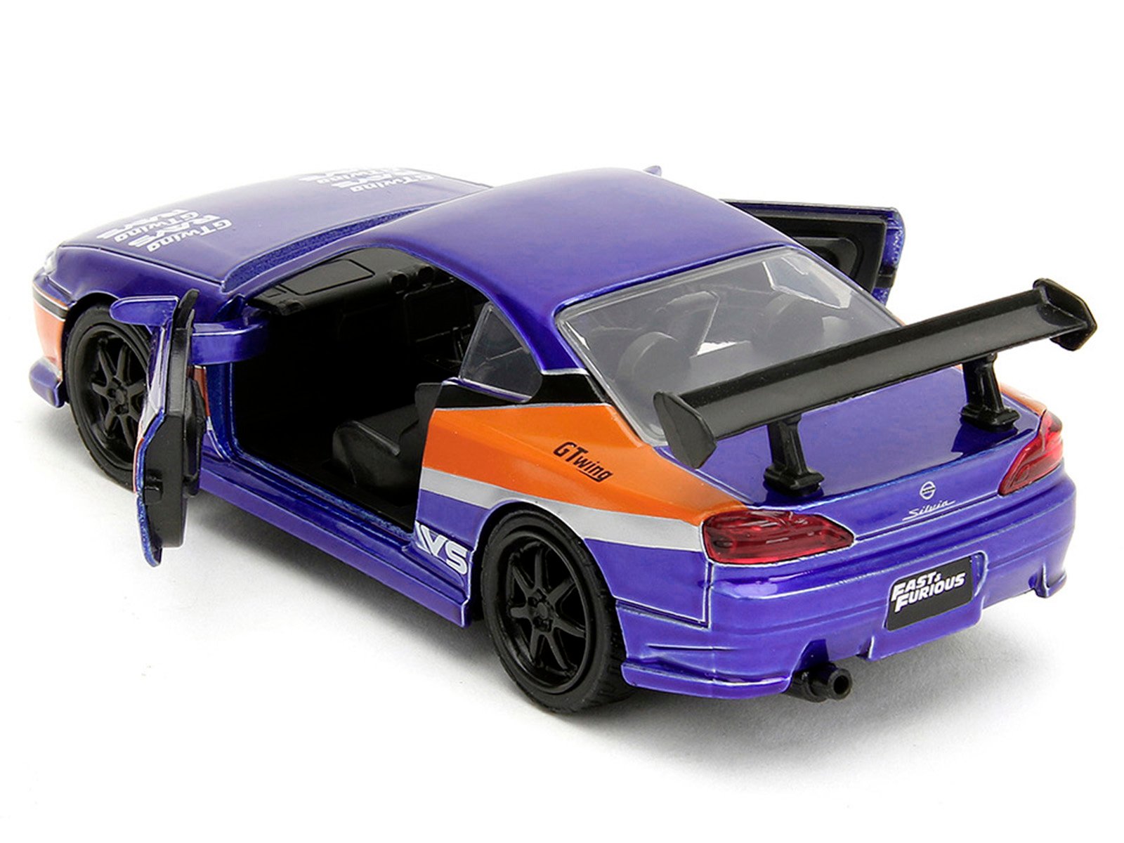 2001 Nissan Silvia S15 RHD (Right Hand Drive) Blue Metallic with Graphics "The Fast and the Furious: Tokyo Drift" (2006) Movie "Fast & Furious" Series 1/32 Diecast Car Model by Jada view 4