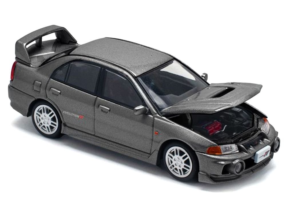 Mitsubishi Lancer Evolution IV RHD (Right Hand Drive) Dark Gray Metallic 1/64 Diecast Model Car by Pop Race view 2