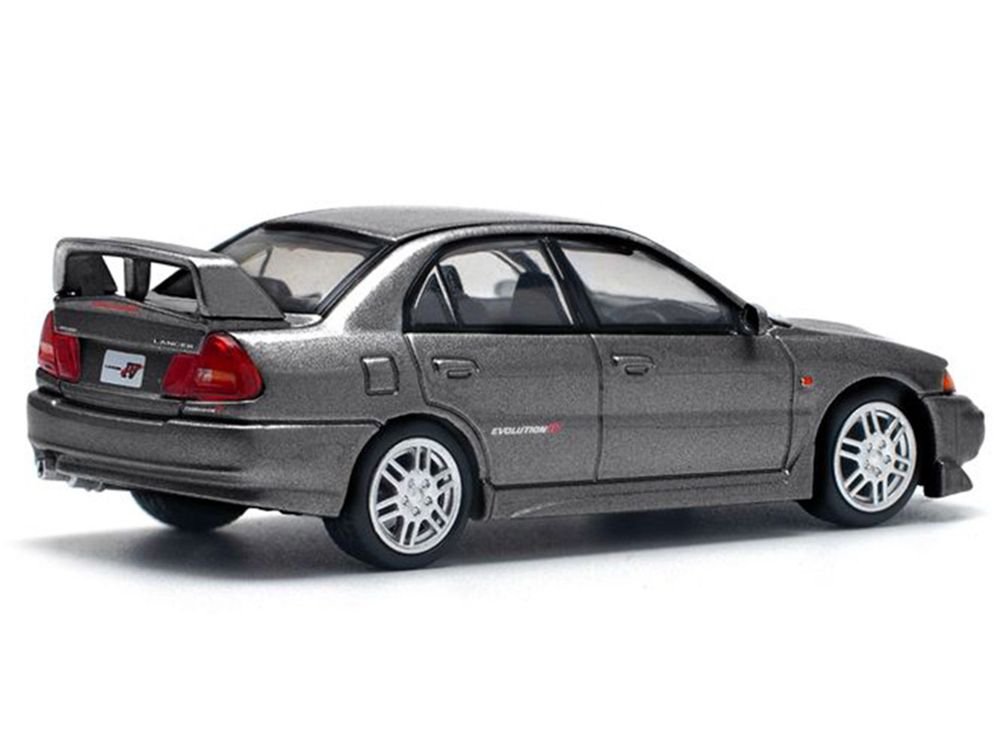 Mitsubishi Lancer Evolution IV RHD (Right Hand Drive) Dark Gray Metallic 1/64 Diecast Model Car by Pop Race view 4