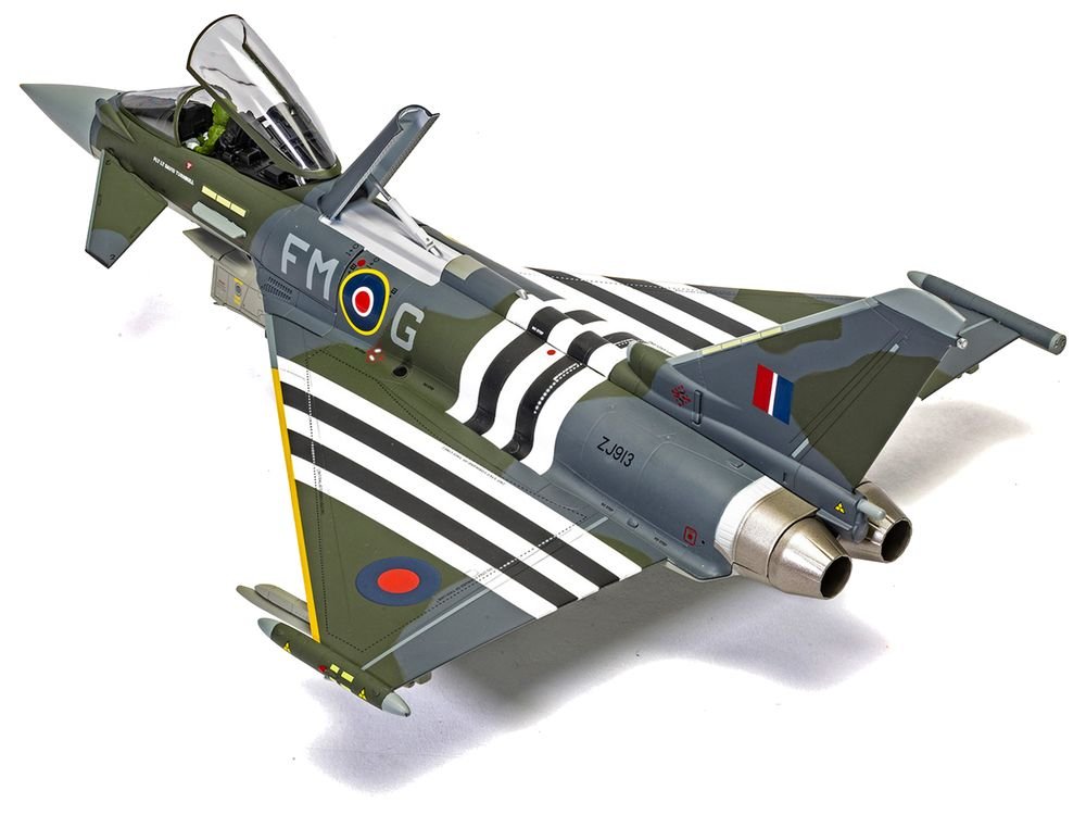 Eurofighter Typhoon FGR4 Fighter Aircraft "ZJ913 FM-G Moggy D-Day 80th Anniversary Display Scheme" (2024) Royal Air Force "The Aviation Archive" Series 1/48 Diecast Model by Corgi view 2