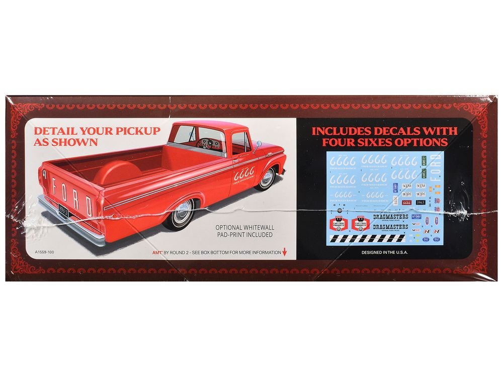 Skill 2 Model Kit 1963 Ford F-100 Pickup Truck "Four Sixes Ranch" 3-in-1 Kit 1/25 Scale Model by AMT view 3