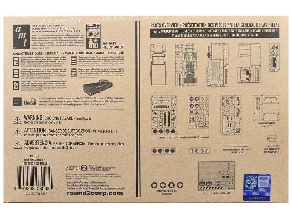 Skill 2 Model Kit 1963 Ford F-100 Pickup Truck "Four Sixes Ranch" 3-in-1 Kit 1/25 Scale Model by AMT view 4