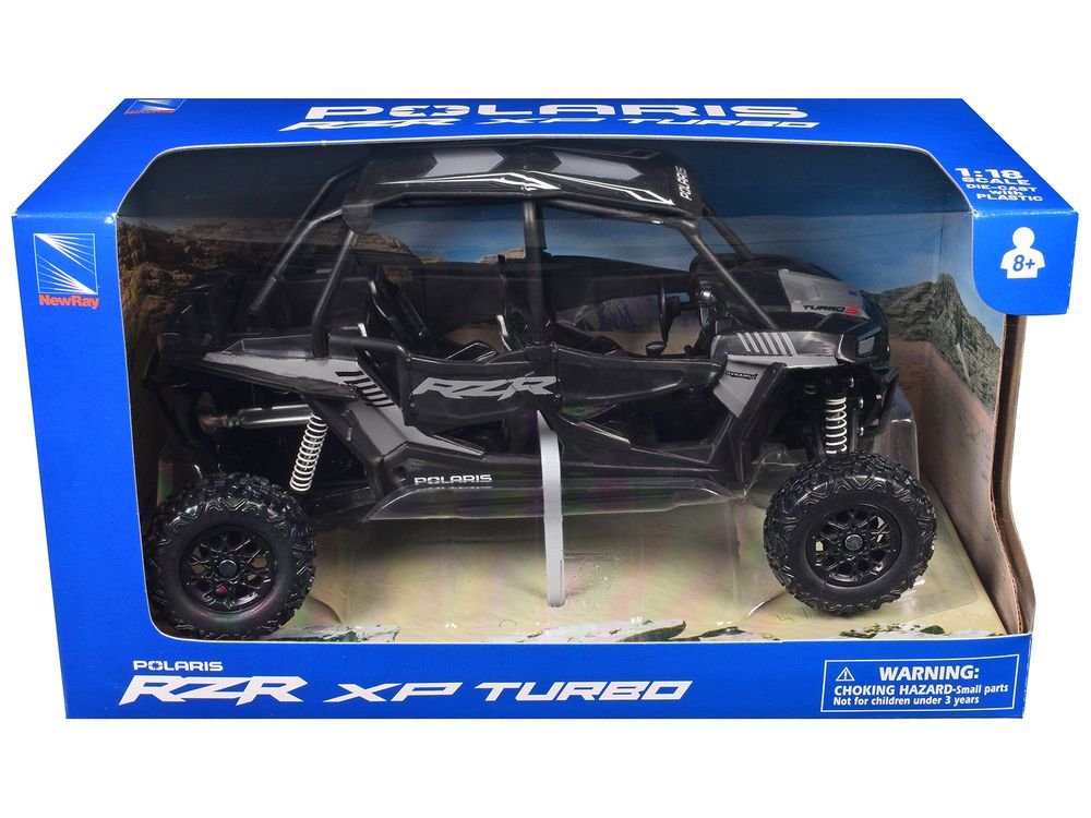 Polaris RZR XP 4 Turbo EPS Sport UTV Onyx Black with Gray Graphics 1/18 Diecast Model by New Ray view 3