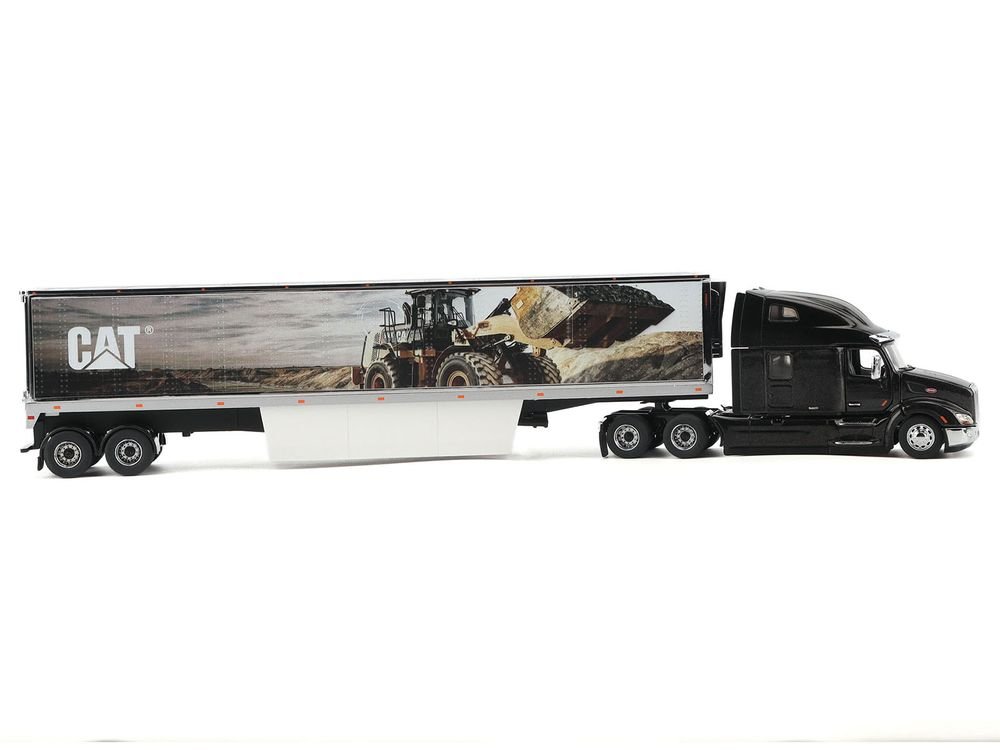 Peterbilt 579 UltraLoft Truck Tractor Black Metallic with "CAT Caterpillar" Mural Trailer "Transport Series" 1/50 Diecast Model by Diecast Masters view 2