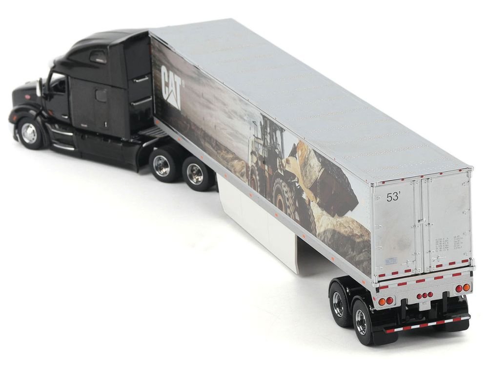 Peterbilt 579 UltraLoft Truck Tractor Black Metallic with "CAT Caterpillar" Mural Trailer "Transport Series" 1/50 Diecast Model by Diecast Masters view 3