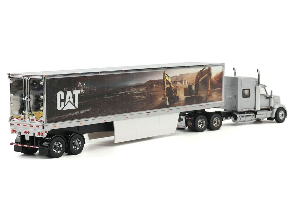 International Lonestar Truck with Sleeper Silver Metallic with "CAT Caterpillar" Mural Trailer "Transport Series" 1/50 Diecast Model by Diecast Masters view 3