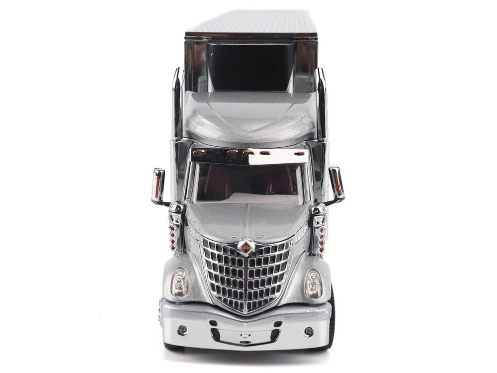 International Lonestar Truck with Sleeper Silver Metallic with "CAT Caterpillar" Mural Trailer "Transport Series" 1/50 Diecast Model by Diecast Masters view 4
