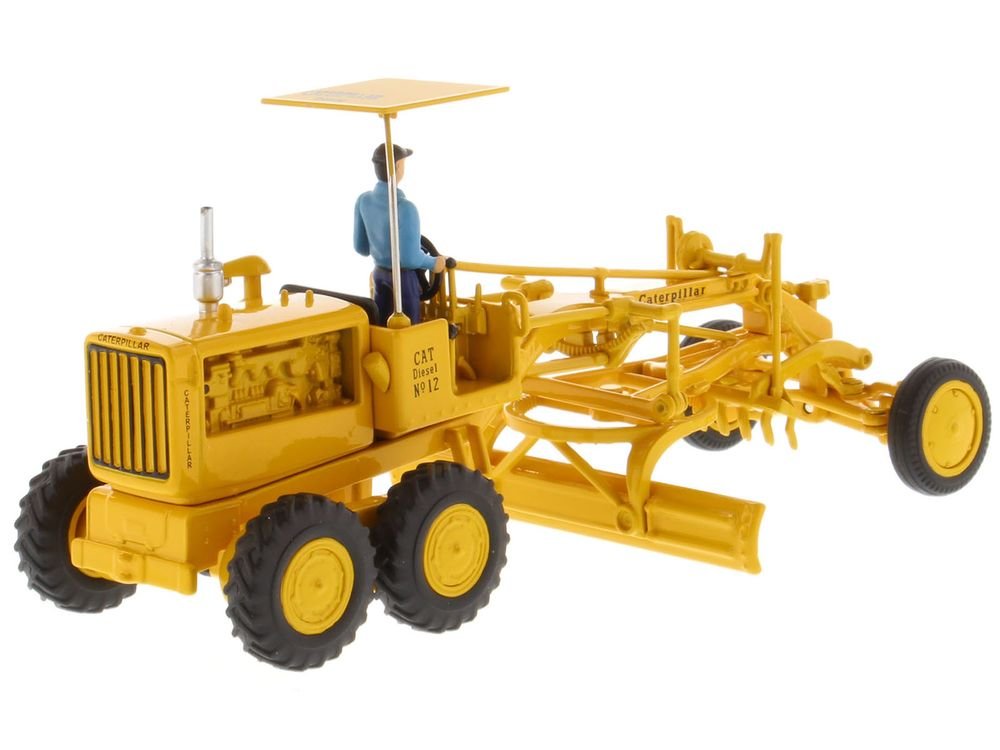 CAT Caterpillar No.12 Motor Grader Yellow with Operator "Vintage Series" 1/50 Diecast Model by Diecast Masters view 3