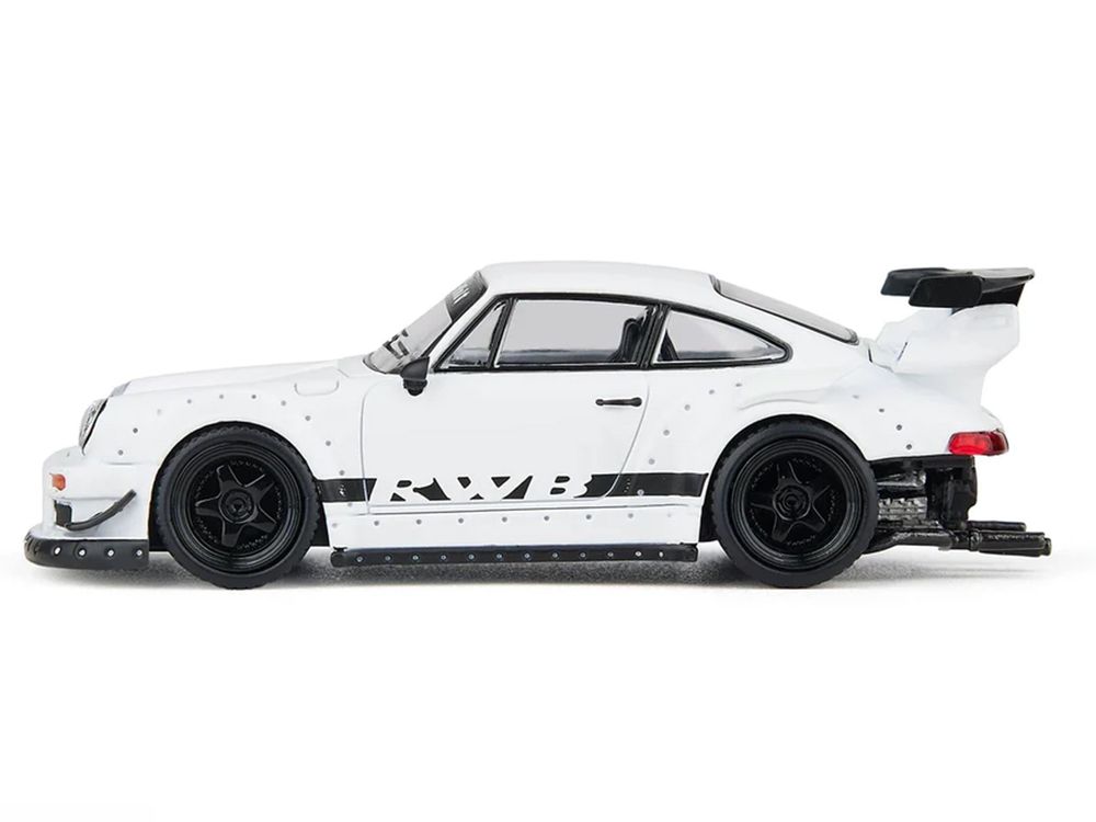 RWB 930 Matt White with Black Stripes 1/64 Diecast Model Car by Model Model view 2