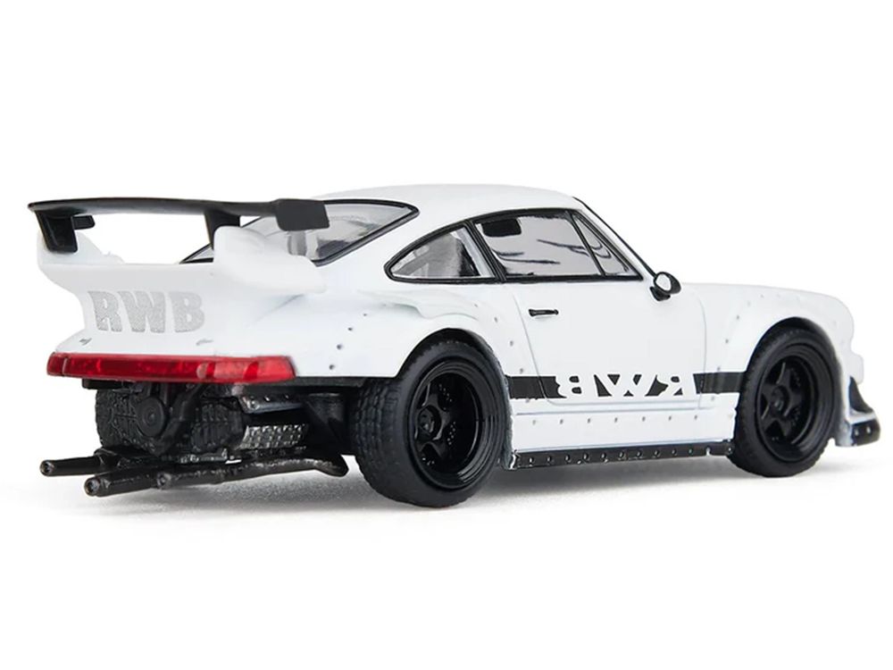 RWB 930 Matt White with Black Stripes 1/64 Diecast Model Car by Model Model view 3