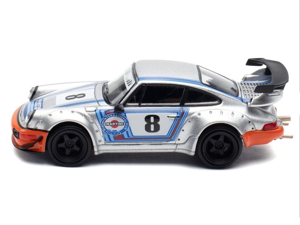 RWB 964 #8 "Ichiban Boshi - Martini Racing" Silver Metallic with Stripes 1/64 Diecast Model Car by Model Model view 2