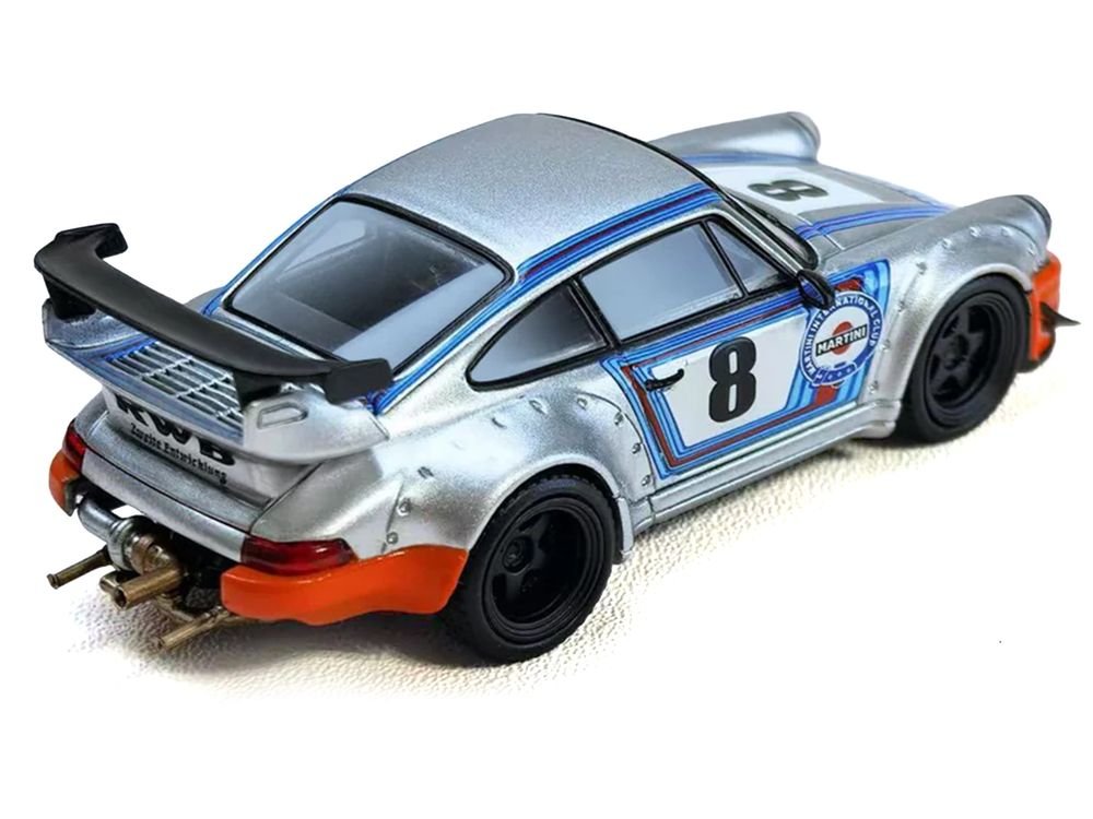 RWB 964 #8 "Ichiban Boshi - Martini Racing" Silver Metallic with Stripes 1/64 Diecast Model Car by Model Model view 4